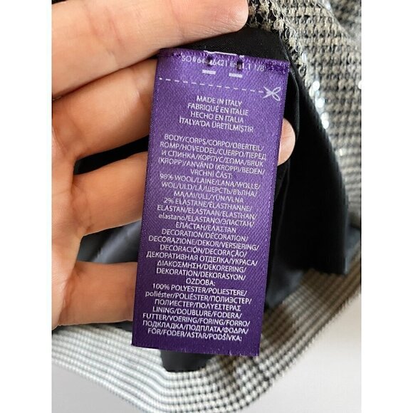Ralph Lauren Purple Label Corsica Cocktail Dress 10 Houndstooth Sequins - Picture 9 of 14